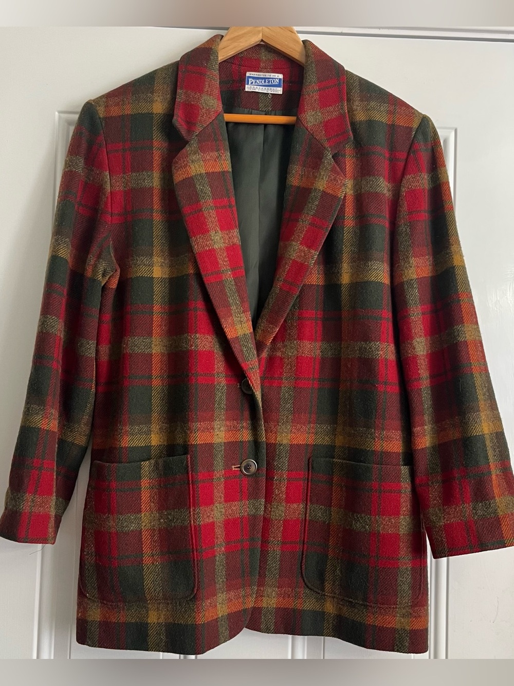 VTG Pendleton 100% Wool Plaid Knockabout Blazer Jacket Red Green Size M/L